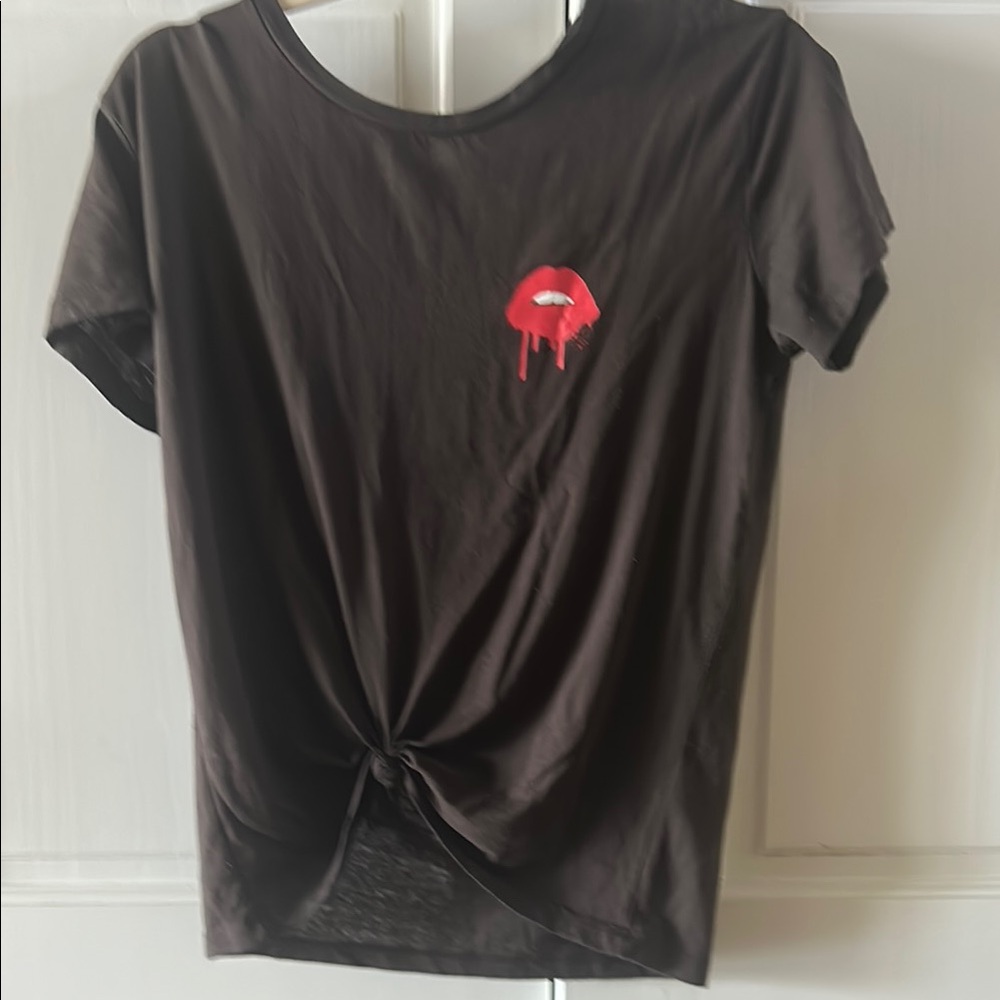 Brown T-Shirt with Red Lip Design